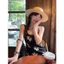 Flora-Đầm dây dáng dài maxi đen in hoa bản to, thanh lịch đơn giản đi biển nghỉ dưỡng, ôm dáng thon gọn