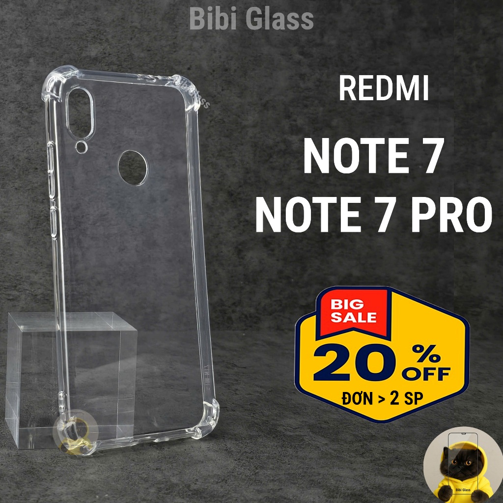 Ốp lưng Redmi Note 7 / 7Pro / 7s silicon trong suốt dẻo cao cấp chống sốc viền vuông bảo vệ cam