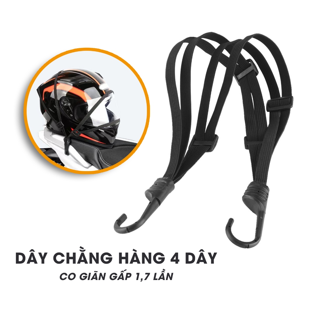 Dây Chun Chằng Có Móc 4 Dây Dùng Cho Xe Máy, Xe Đạp - Dây Chun Bọc Dù Co Giãn Gấp 1,7 Lần