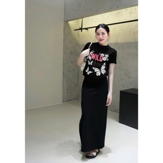 Set ( Áo Thun Đen + Chân Váy Xuông ) Áo Phông Nữ Chepol Unisex họa tiết Bướm, chất cotton co dãn 2 chiều,CP_13353