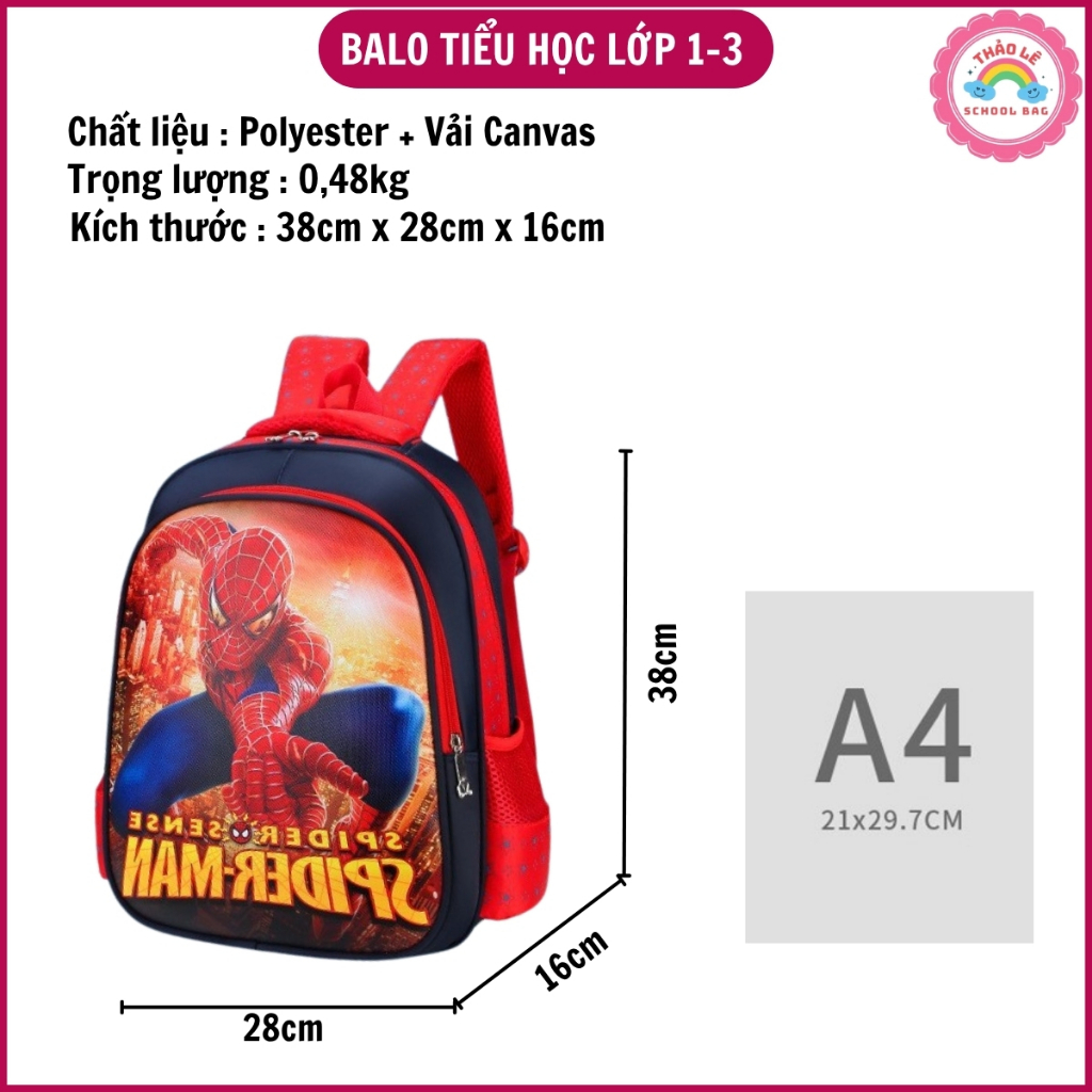 Cặp tiểu học cho bé lớp 1 2 3, balo học sinh cấp 1 trẻ em 6-8 tuổi, bé trai gái siêu nhân nhện công chúa kuromi TL2324