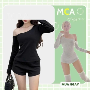 Set áo tay dài lệch vai phối quần đùi ôm MCA kiểu dáng quyến rũ S070