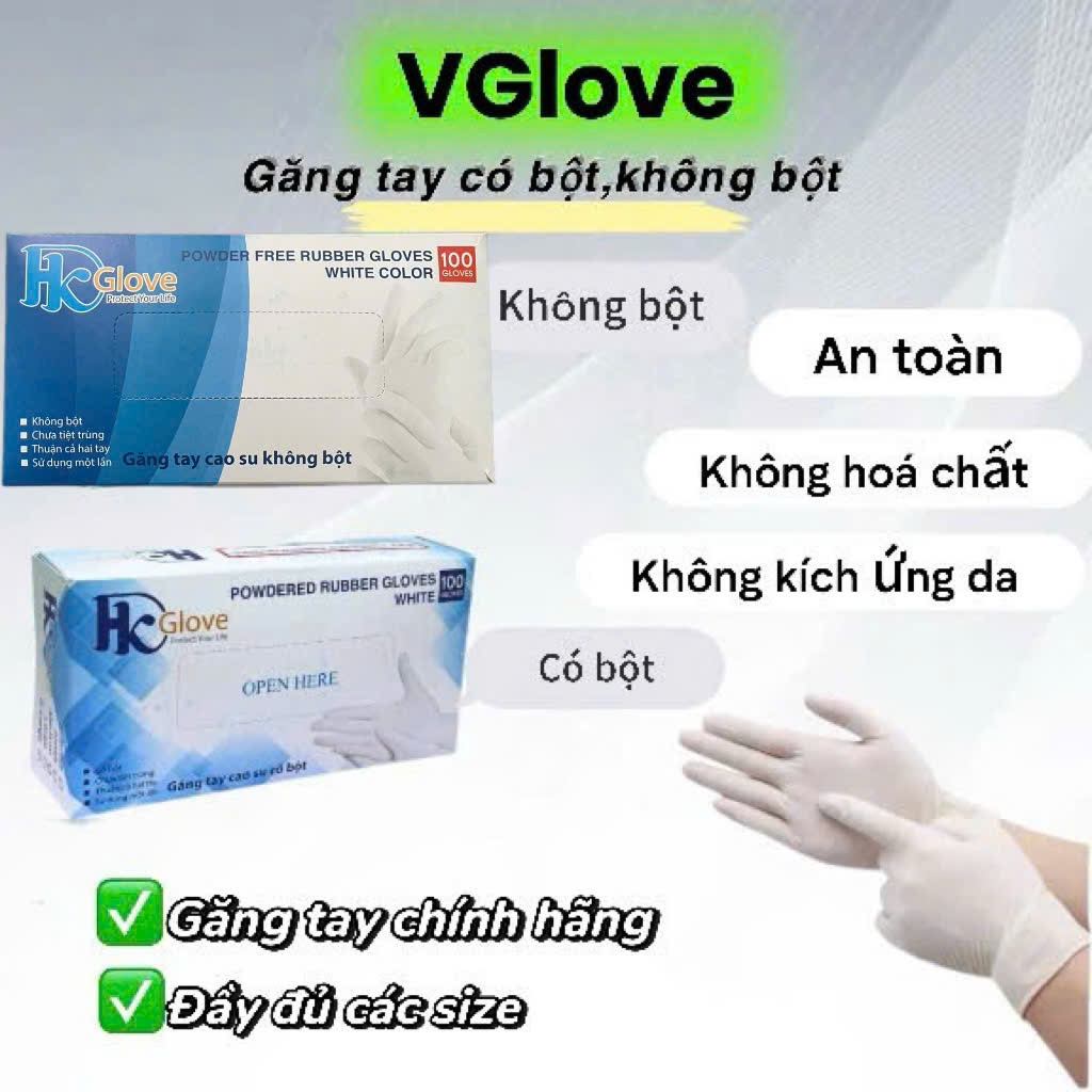 ( 1 Thùng 10 Hộp ) Găng Tay HK Glove Có Bột , Không Bột Hàng Đẹp Co Dãn, Dầy Dặn, Có Nhám.