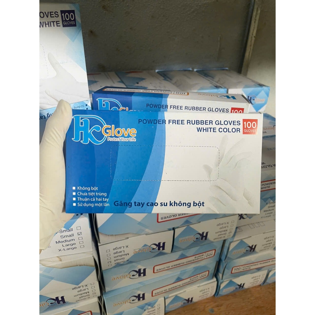 ( 1 Thùng 10 Hộp ) Găng Tay HK Glove Có Bột , Không Bột Hàng Đẹp Co Dãn, Dầy Dặn, Có Nhám.