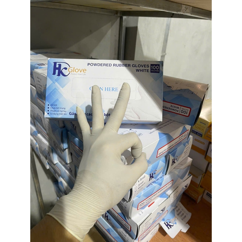 ( 1 Thùng 10 Hộp ) Găng Tay HK Glove Có Bột , Không Bột Hàng Đẹp Co Dãn, Dầy Dặn, Có Nhám.