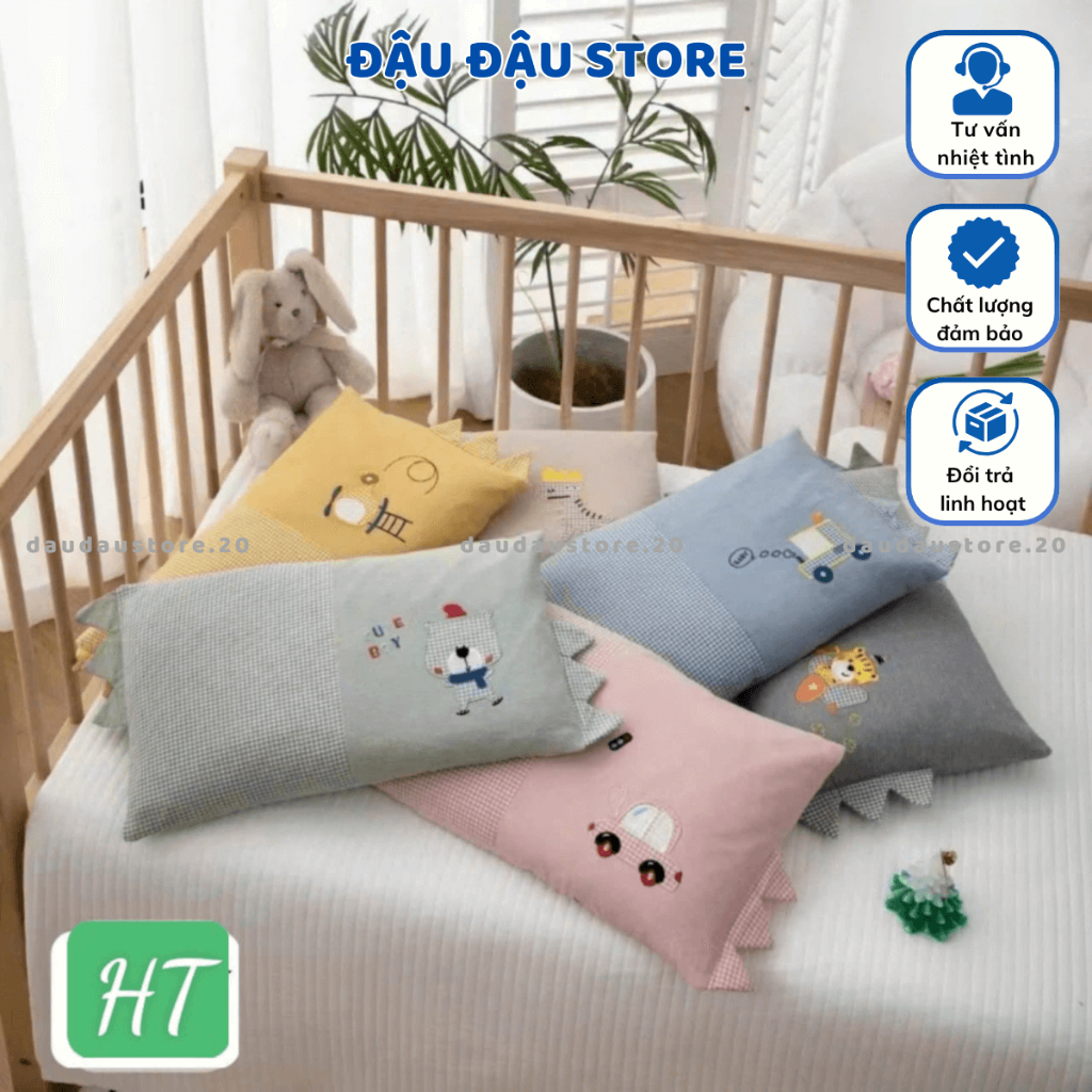 Gối Cotton Gối Nằm Cho Trẻ Em Cầu Vồng Hoạ Tiết Lõi Bông Mềm Mịn Thoáng Mát Cho Bé Yêu 30x50Cm GC06 - Đậu Đậu Store