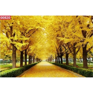 Tranh phong cảnh 3D dán tường phòng khách, phòng làm việc, nhà hàng; tranh in trên chất liệu vải lụa (tặng kèm keo dán)