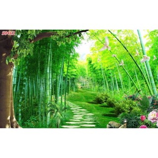 Tranh phong cảnh 3D dán tường phòng khách, phòng làm việc, nhà hàng; tranh in trên chất liệu vải lụa (tặng kèm keo dán)
