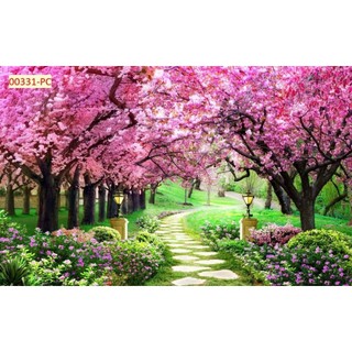 Tranh phong cảnh 3D dán tường phòng khách, phòng làm việc, nhà hàng; tranh in trên chất liệu vải lụa (tặng kèm keo dán)