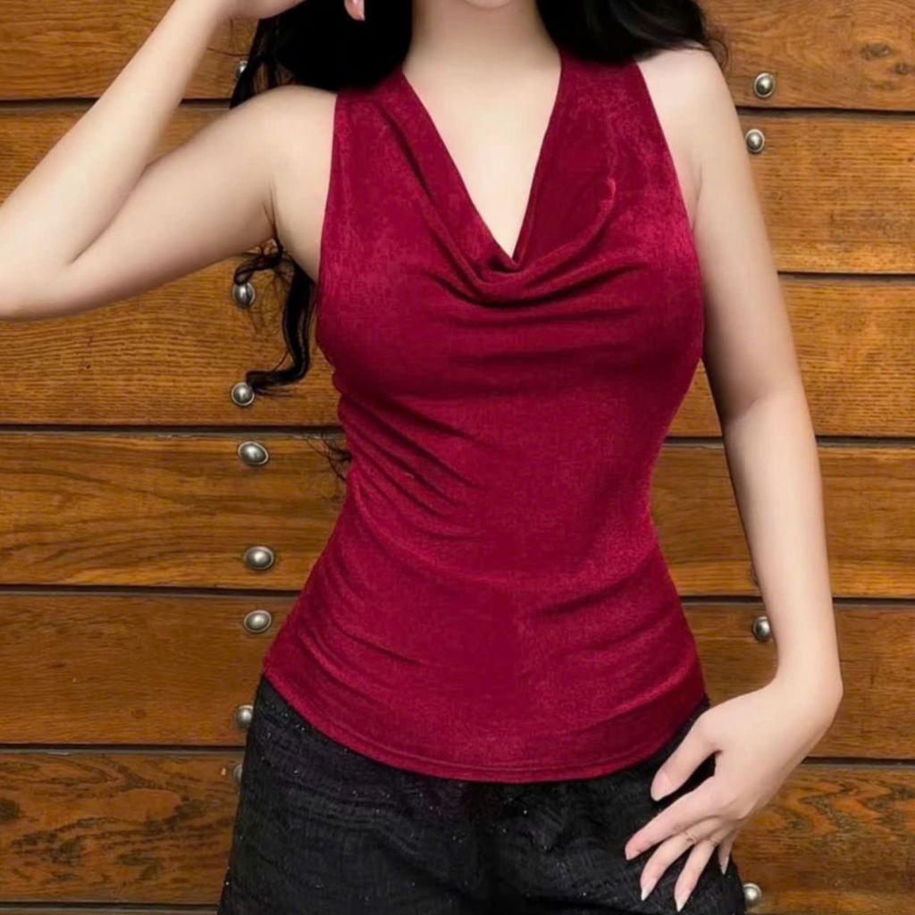Áo Cổ Đổ Bigsize Vải Thun Nhũ Kim Tuyến Co Giãn - Áo Kiểu Nữ Sát Nách Ôm Body Tôn Dáng ESHOP MS449