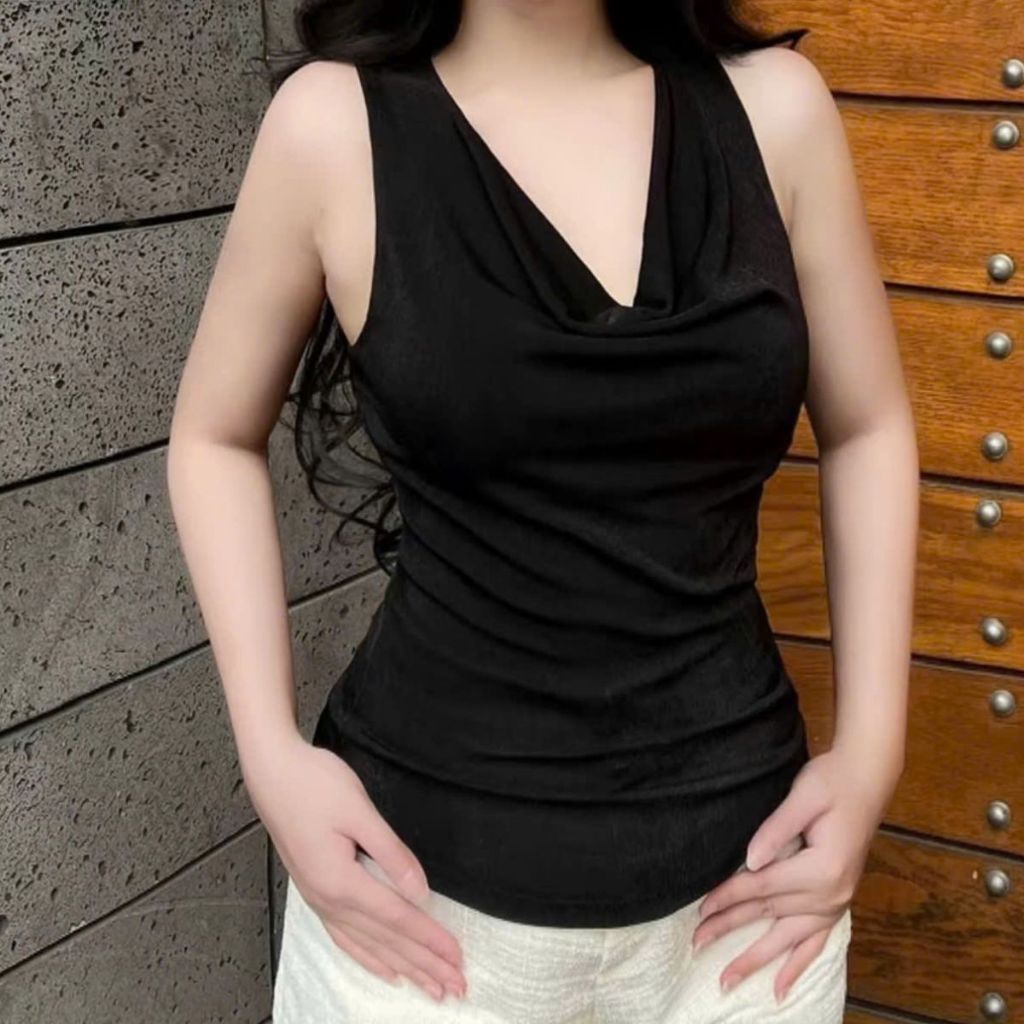 Áo Cổ Đổ Bigsize Vải Thun Nhũ Kim Tuyến Co Giãn - Áo Kiểu Nữ Sát Nách Ôm Body Tôn Dáng ESHOP MS449