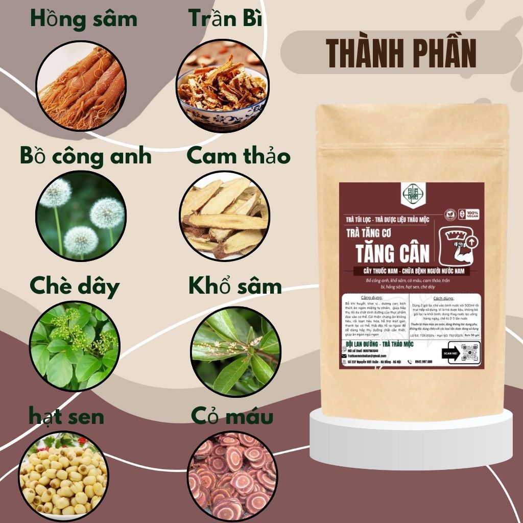 Trà Tăng Cân - Bội Lan Đường - Giúp Ăn Ngon, Ngủ Ngon, An Toàn Không Tích Nước - Túi 50 lọc