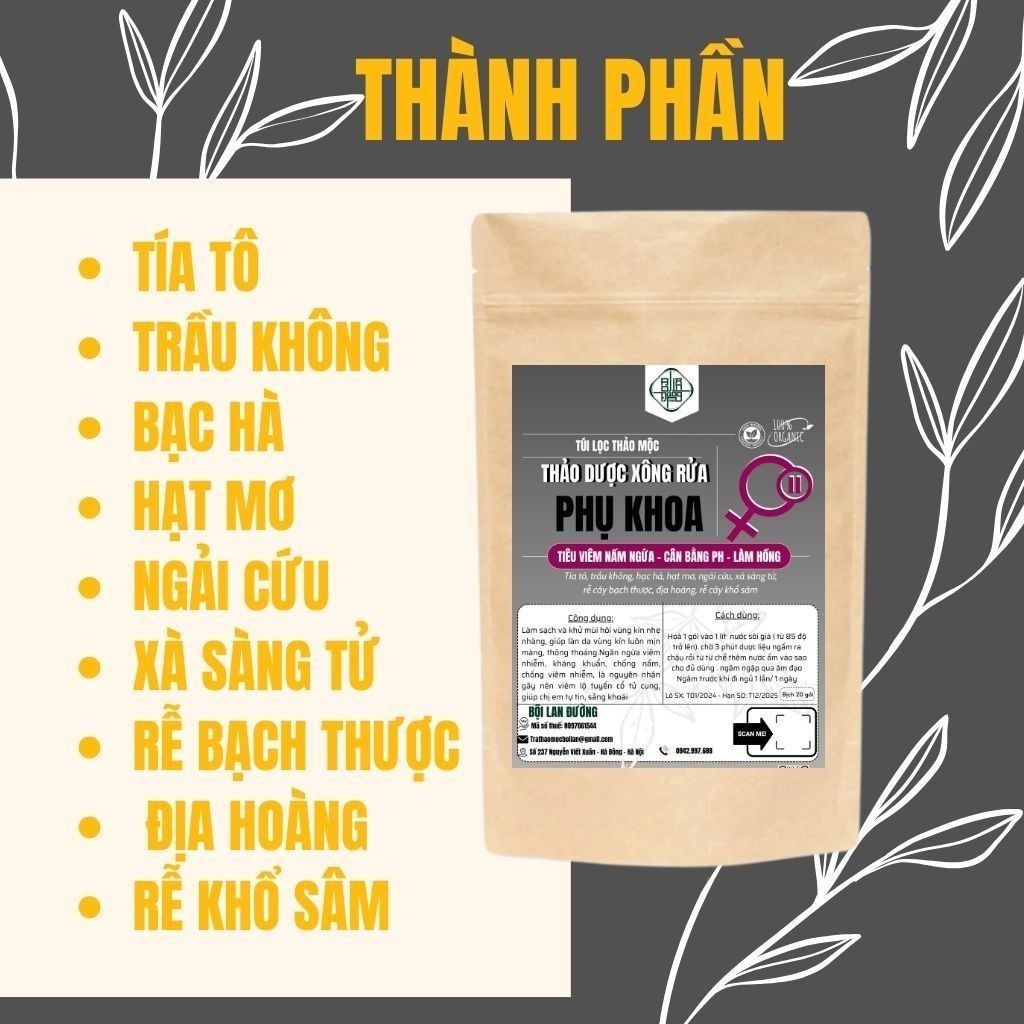 Túi Lọc Thảo Dược Xông Rửa Phụ Khoa - Bội Lan Đường- Vệ Sinh, Giảm Ngứa, Chống Khí Hư - Bịch 20 túi