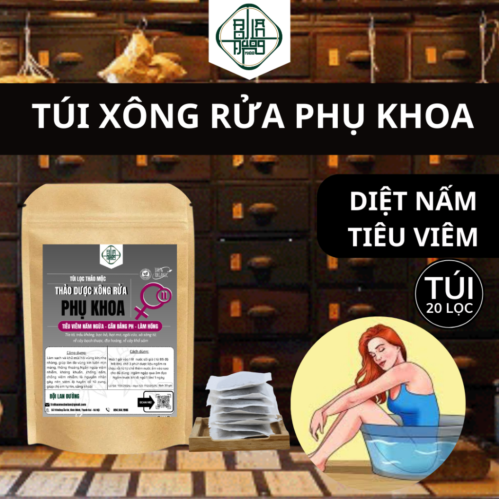 Túi Lọc Thảo Dược Xông Rửa Phụ Khoa - Bội Lan Đường- Vệ Sinh, Giảm Ngứa, Chống Khí Hư - Bịch 20 túi