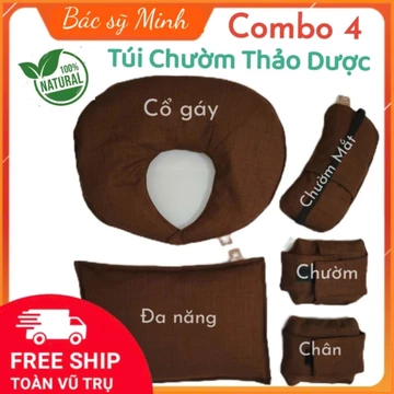 Combo 4 TÚI CHƯỜM THẢO DƯỢC, Chườm cổ gáy + Chườm Mắt + Gối Chườm + Chườm Chân, Thư giãn, giảm mỏi mệt