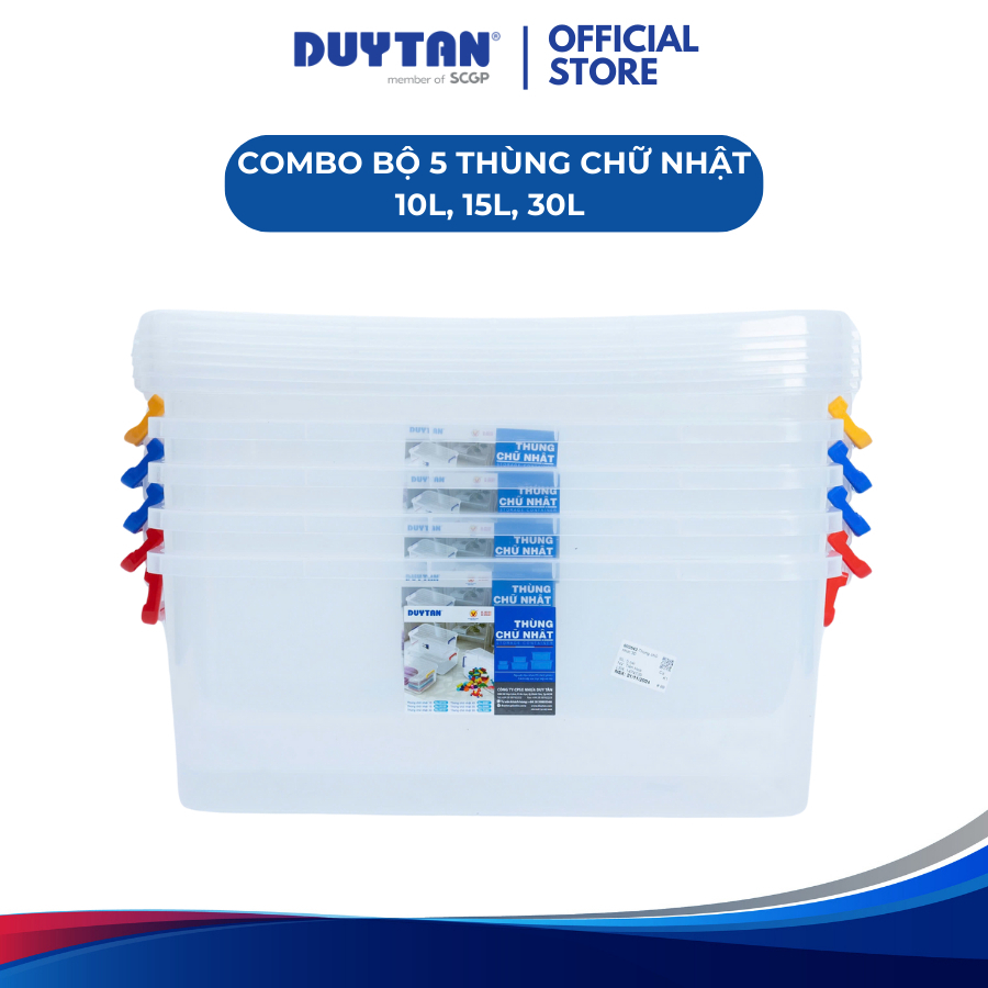 Combo 5 Thùng nhựa đựng đồ Duy Tân 10L/15L/30L nhựa PP lưu trữ đồ gia dụng