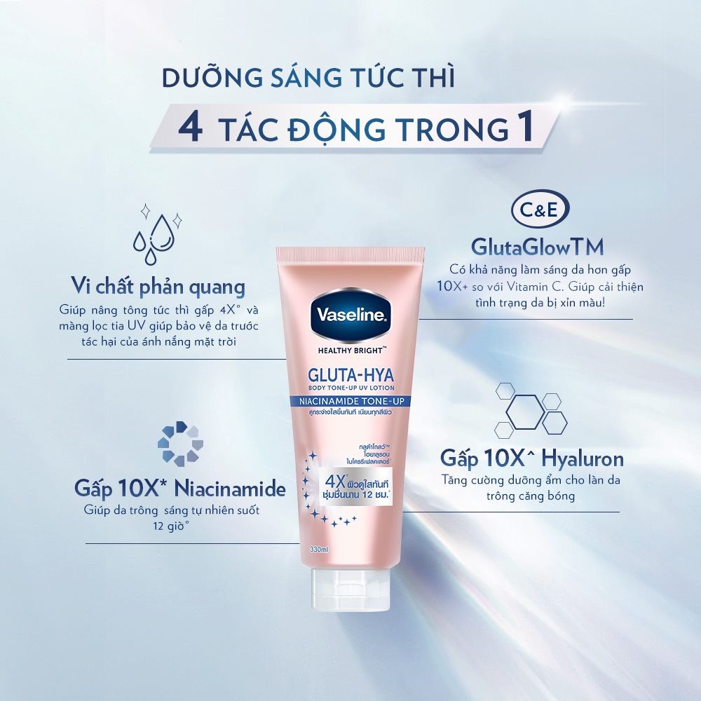 Combo Dưỡng Thể Vaseline ngày đêm Chống Nắng & Nâng Tông gấp 4 lần (300ml)