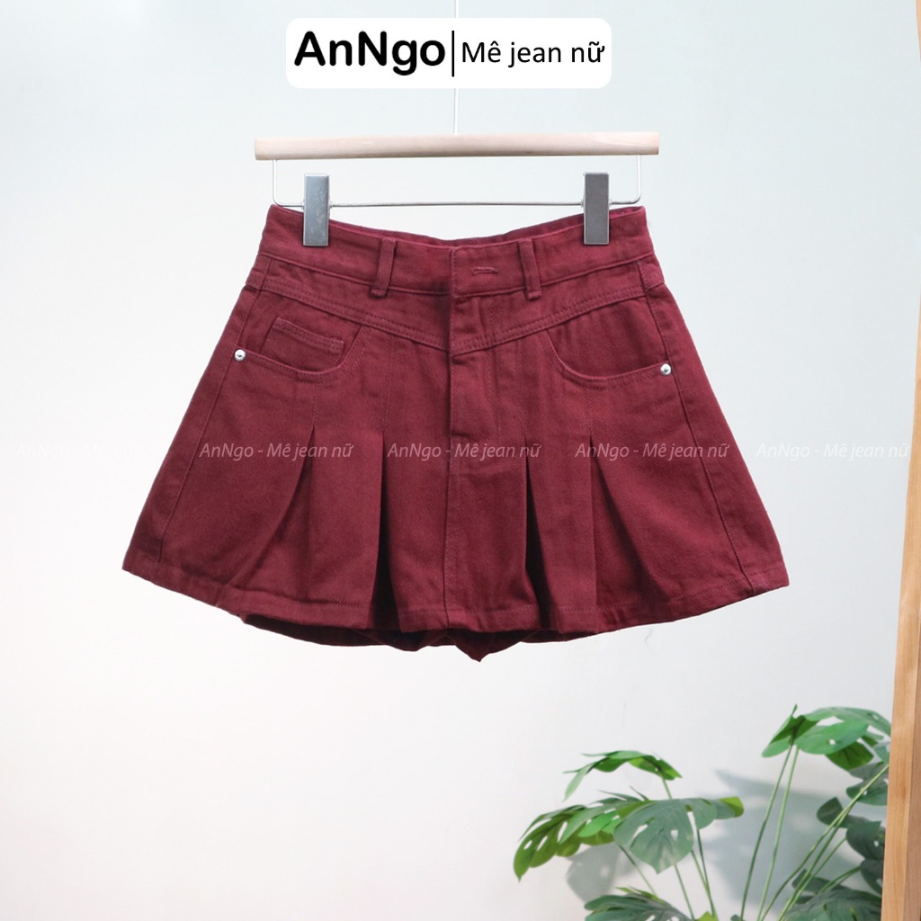 (Có big size) Chân váy jean nữ xếp ly cá tính, có lót trong mềm mịn Anngo - At535