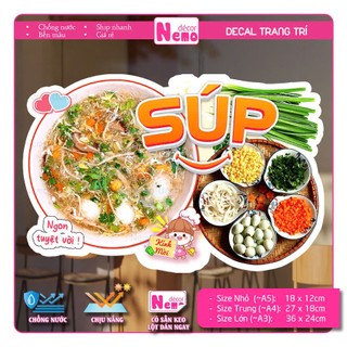 Decal Trang Trí Súp, Tranh Dán Quán Ăn, Cà Phê, Dán Tường, Tủ, Kính, Xe Đẩy - Sticker Chịu Được Mưa Nắng.