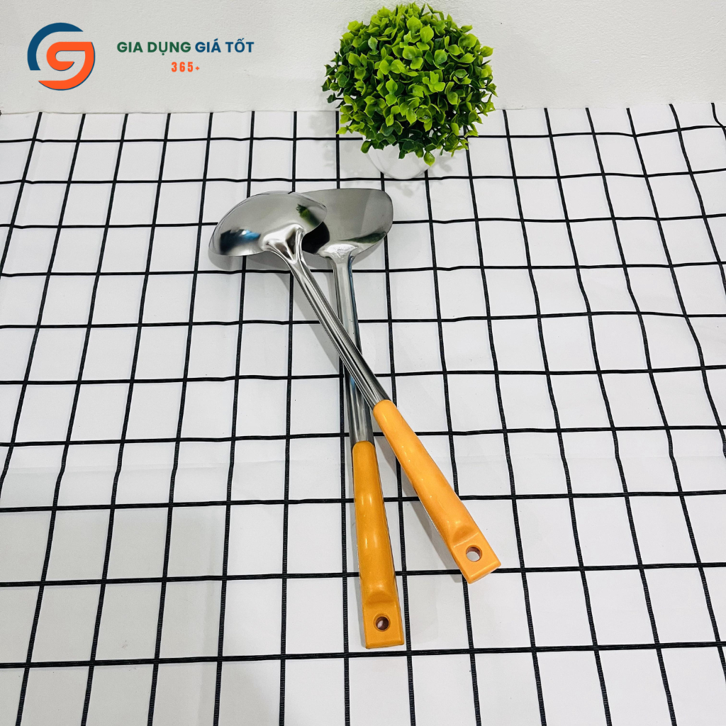Bộ 3 muôi vá xẻng inox cán dài , dụng cụ nấu ăn nhà bếp - muôi múc canh, vá lỗ, xẻng chiên