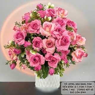 Tặng bình-Combo 5 Cành Hồng Ngoại Rose , Hồng tỉ muội cao cấp RẤT ĐẸP Cao 40cm,6 Hoa,10 Nụ cắm bình hoa,decor nhà cửa