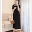 Đầm suông basic nữ tính cute bầu mặc xinh Váy polo dáng dài maxi cổ sen viền bèo trắng cộc tay vintage form rộng T272G