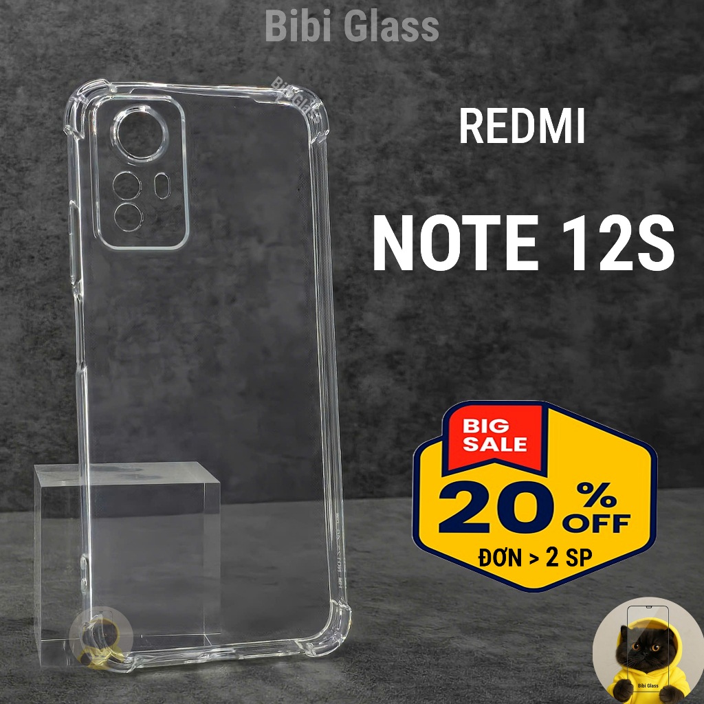 Ốp lưng Redmi Note 12s silicon trong suốt dẻo cao cấp chống sốc va đập viền vuông bảo vệ cam đt