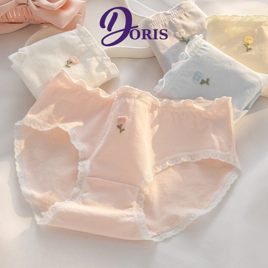 Quần Lót Nữ Lưng Chun Thêu Hoa Màu Basic Dễ Thương DORIS 303