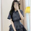Bộ áo kiểu đầm ngắn Set đồ nữ áo sơ mi cộc tay cổ bẻ thêu nơ ngực + Chân váy bèo xòe 2 tầng có quần trong bảo hộ T538G