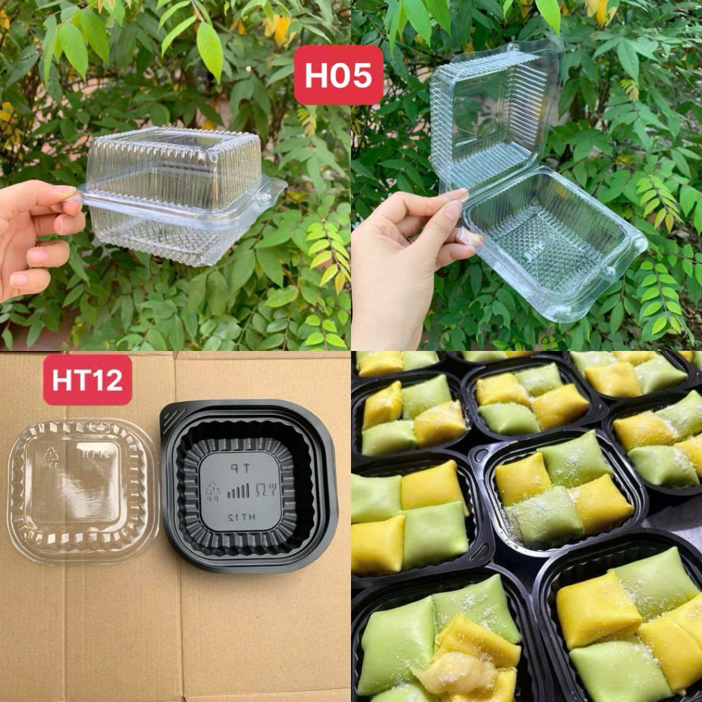 50 Hộp Nhựa Đế Đen - Đế Trắng  HT12,H050  (Kèm Nắp) Dùng Một Lần