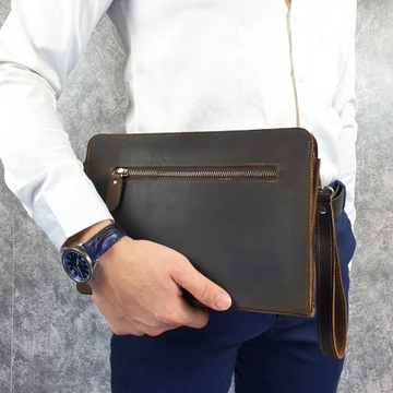 Clutch cầm tay kết hợp đeo chéo nam da bò thật CL145VB (Đen Nubuck/ Nâu sáp) - 100% da bò thật, BH 3 năm
