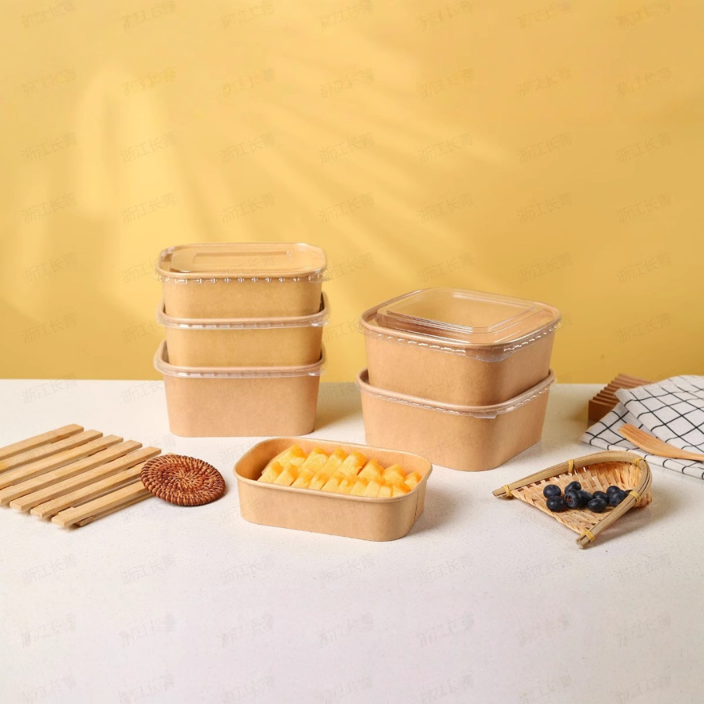 10 Hộp Giấy Tô giấy Kraft chữ nhật kèm nắp đựng bánh tart, bánh kem, hoa quả  - Cup giấy nướng trực tiếp trong lò