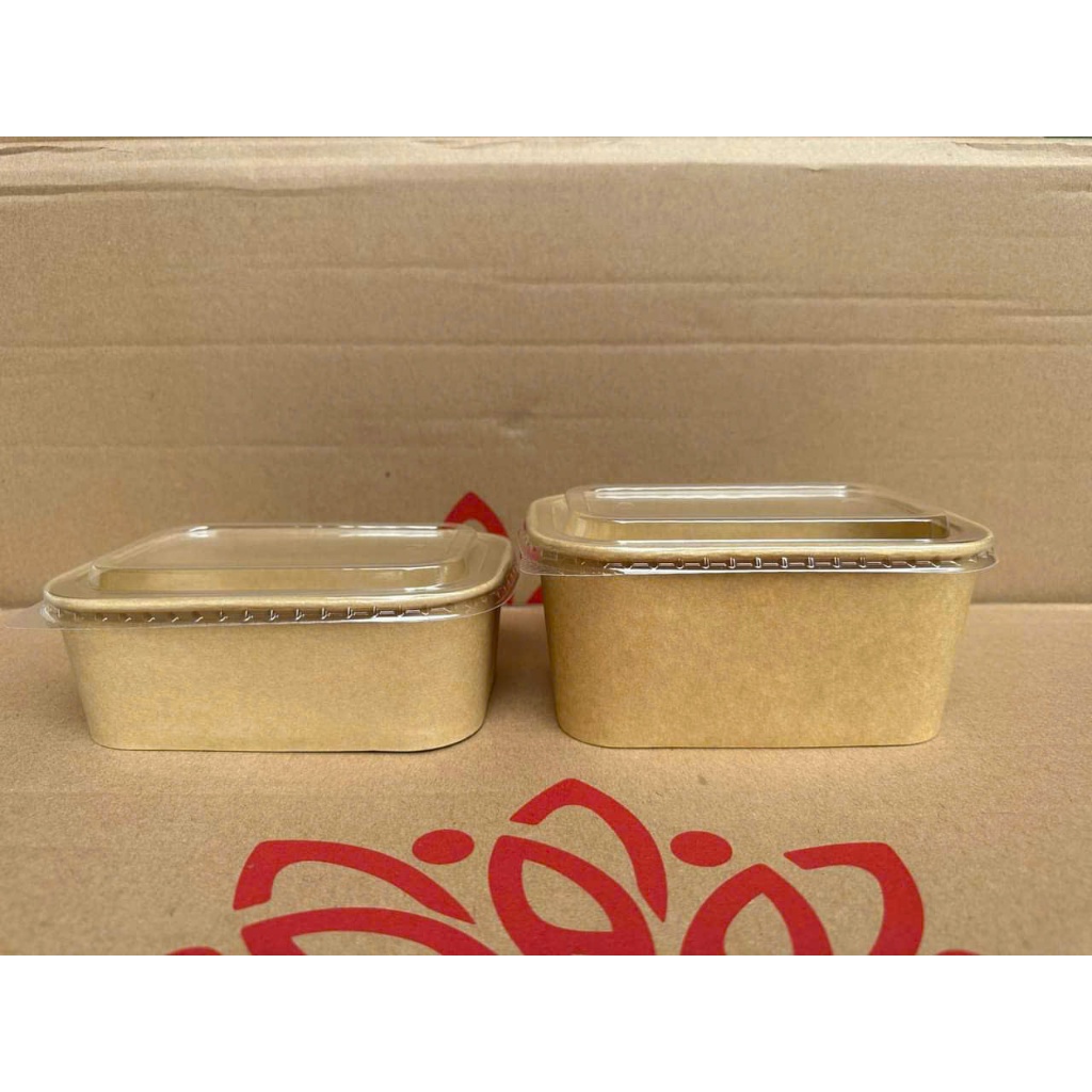 10 Hộp Giấy Tô giấy Kraft chữ nhật kèm nắp đựng bánh tart, bánh kem, hoa quả  - Cup giấy nướng trực tiếp trong lò