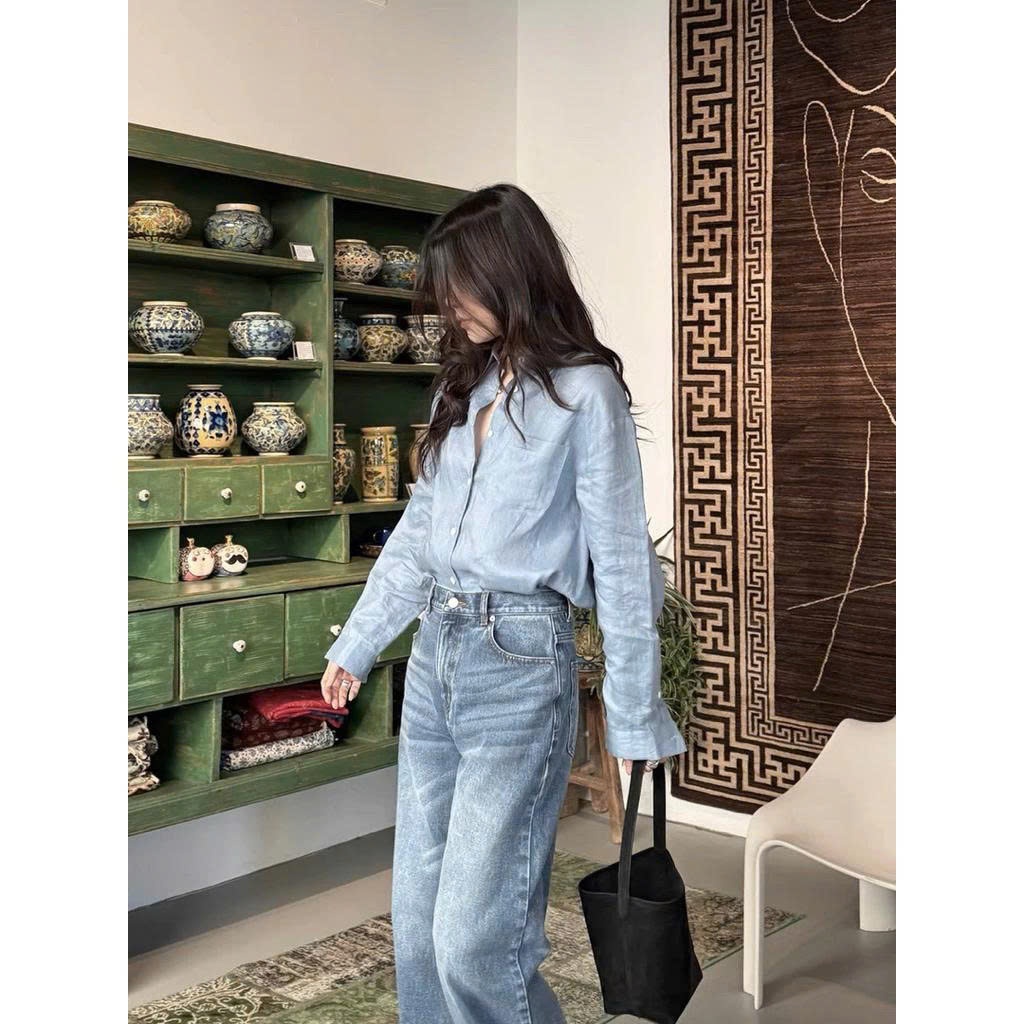 𝗦𝗲𝘂𝗹 - Áo Linen Sơ Mi Dáng Basic