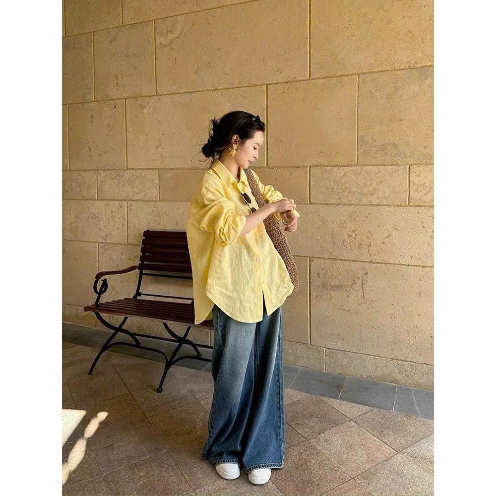 𝗦𝗲𝘂𝗹 - Áo Linen Sơ Mi Dáng Basic
