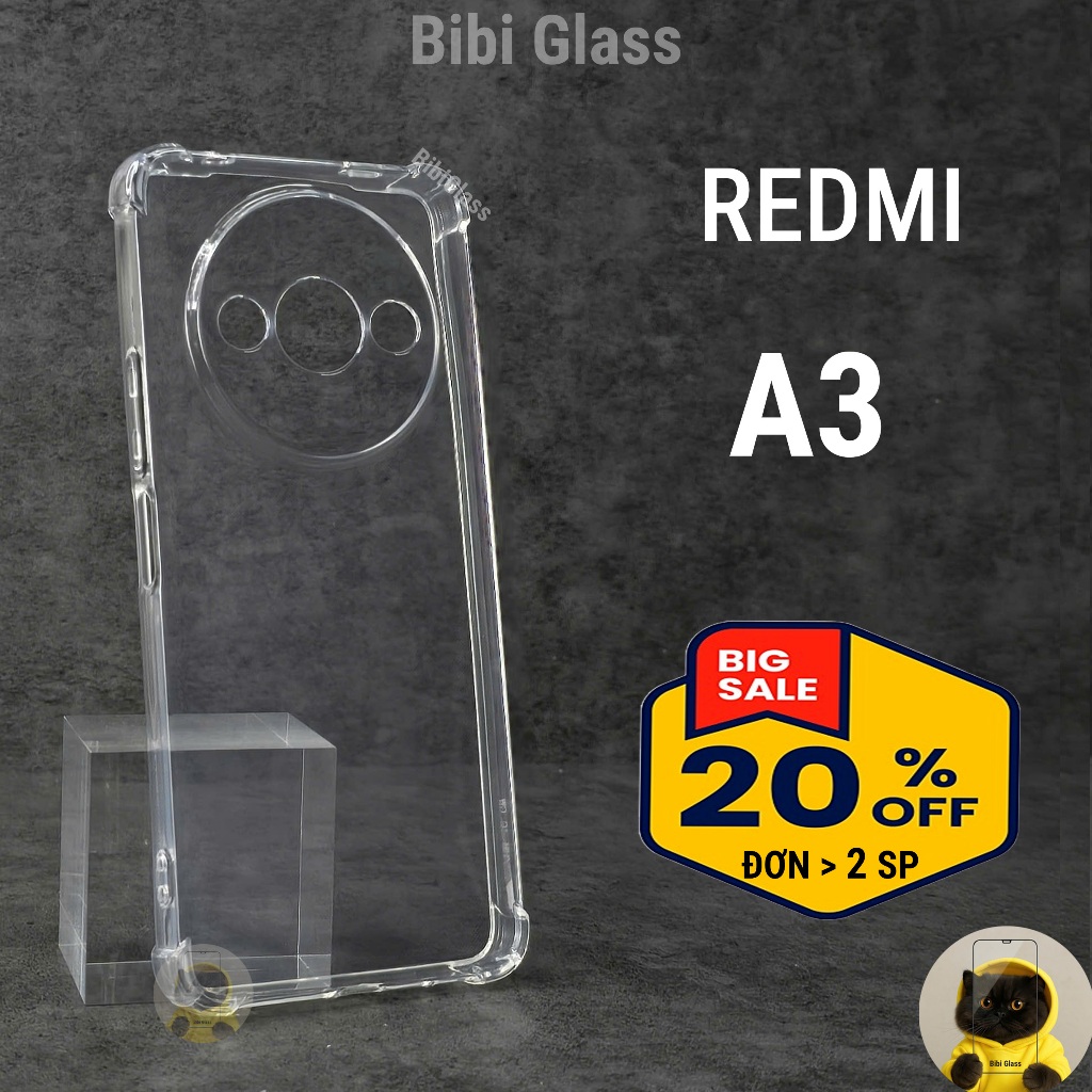 Ốp lưng Redmi A3 nhựa silicon trong suốt dẻo cao cấp chống sốc bảo vệ cam điện thoại viền vuông