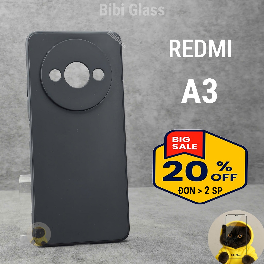 Ốp lưng Redmi A3 bảo vệ cam điện thoại toàn diện cạnh vuông nhựa dẻo tpu bibi glass