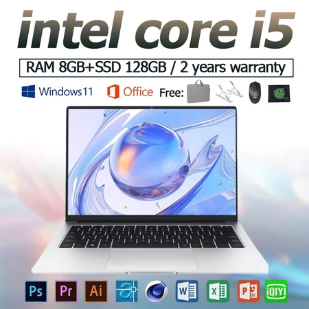 Intel Core i5 Gaming Laptop, RAM 12GB +SSD 128GB, Windows 11+MS Office Máy tính xách tay văn phòng, phụ kiện miễn phí