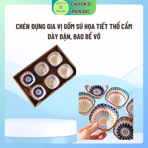 Bát sứ đựng nước chấm đồng tiền Chén đựng gia vị gốm sứ phong cách Nhật Bản họa tiết thổ cẩm