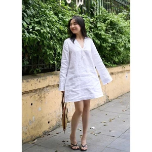 𝗟𝗮- Đầm Linen xuông tay loe thắt nơ BEELY
