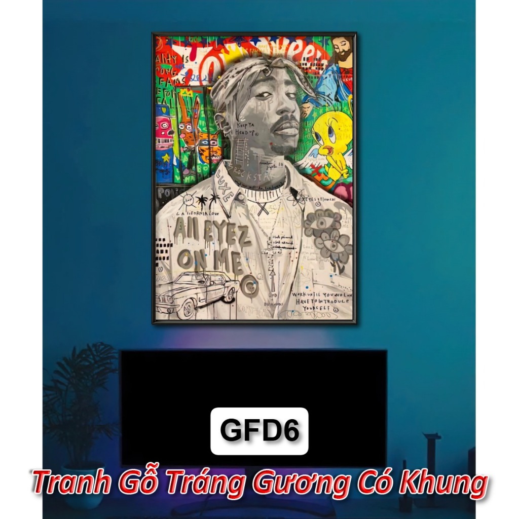 Tranh Gỗ Có Khung Nghệ Thuật Hiện Đại Phong Cách Graffiti Graffiti Pop Art – Tráng Gương Cao Cấp, Decor Cực Chất