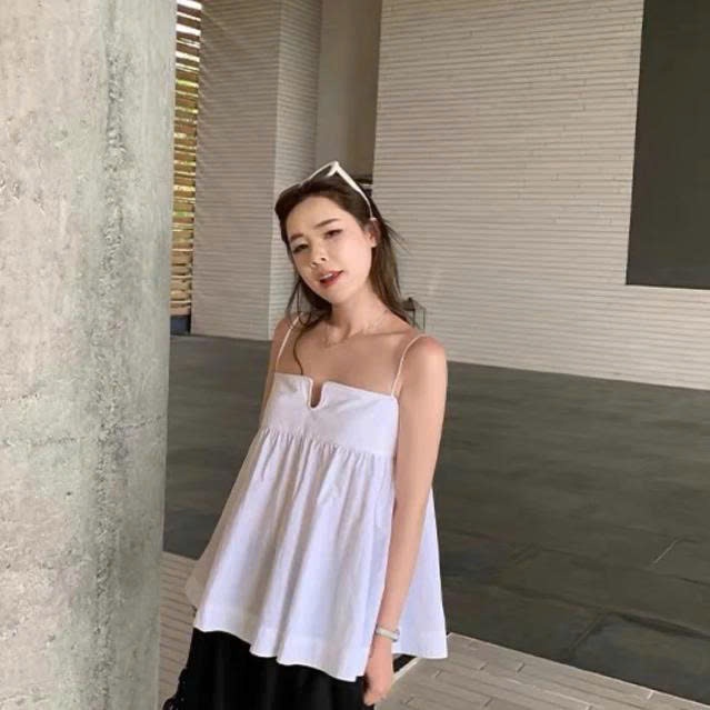 𝗫𝗶𝘂 𝗟𝗶𝗻𝗲𝗻 - Áo Babydoll Cổ Viền Trắng/Đen