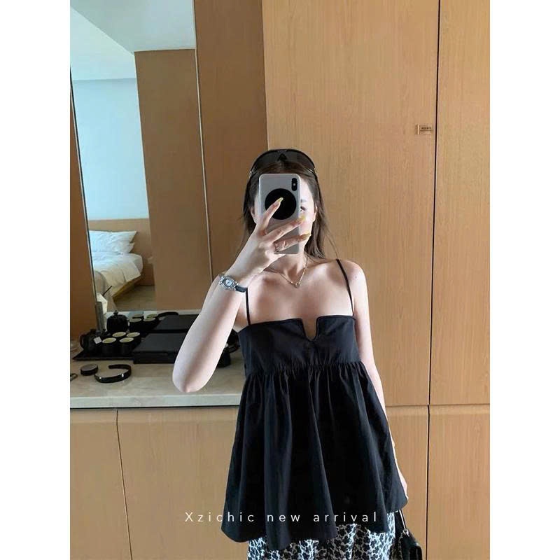 𝗫𝗶𝘂 𝗟𝗶𝗻𝗲𝗻 - Áo Babydoll Cổ Viền Trắng/Đen