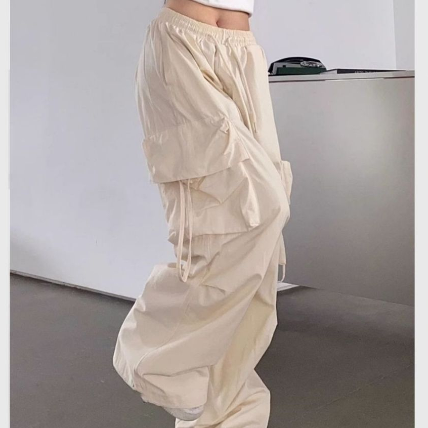 Quần dài túi hộp unisex trẻ Quần ống rộng nam nữ túi hộp to có dây điều chỉnh đen be xanh có chốt rút gấu T770G