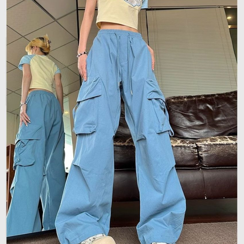 Quần dài túi hộp unisex trẻ Quần ống rộng nam nữ túi hộp to có dây điều chỉnh đen be xanh có chốt rút gấu T770G