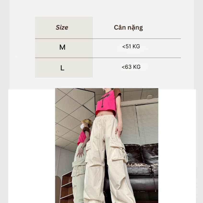 Quần dài túi hộp unisex trẻ Quần ống rộng nam nữ túi hộp to có dây điều chỉnh đen be xanh có chốt rút gấu T770G
