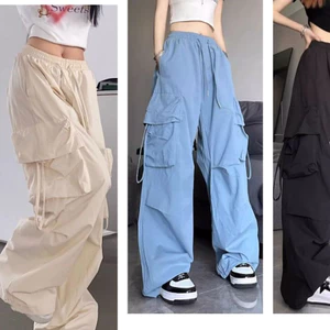 Quần dài túi hộp unisex trẻ Quần ống rộng nam nữ túi hộp to có dây điều chỉnh đen be xanh có chốt rút gấu T770G
