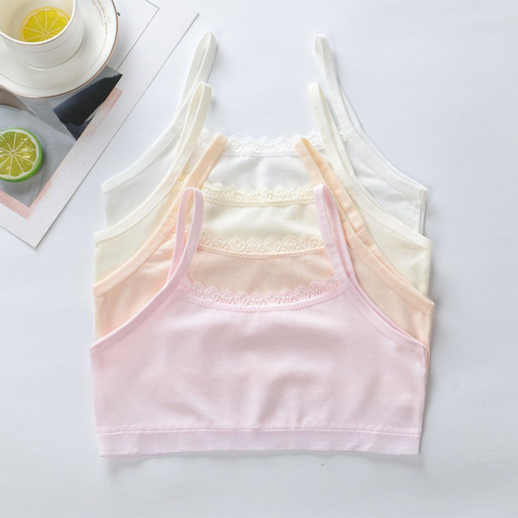SET 3 Áo lá bé gái tuổi dậy thì cotton dày dặn thấm hút kiểu dáng basic viền ren cute LANIXA