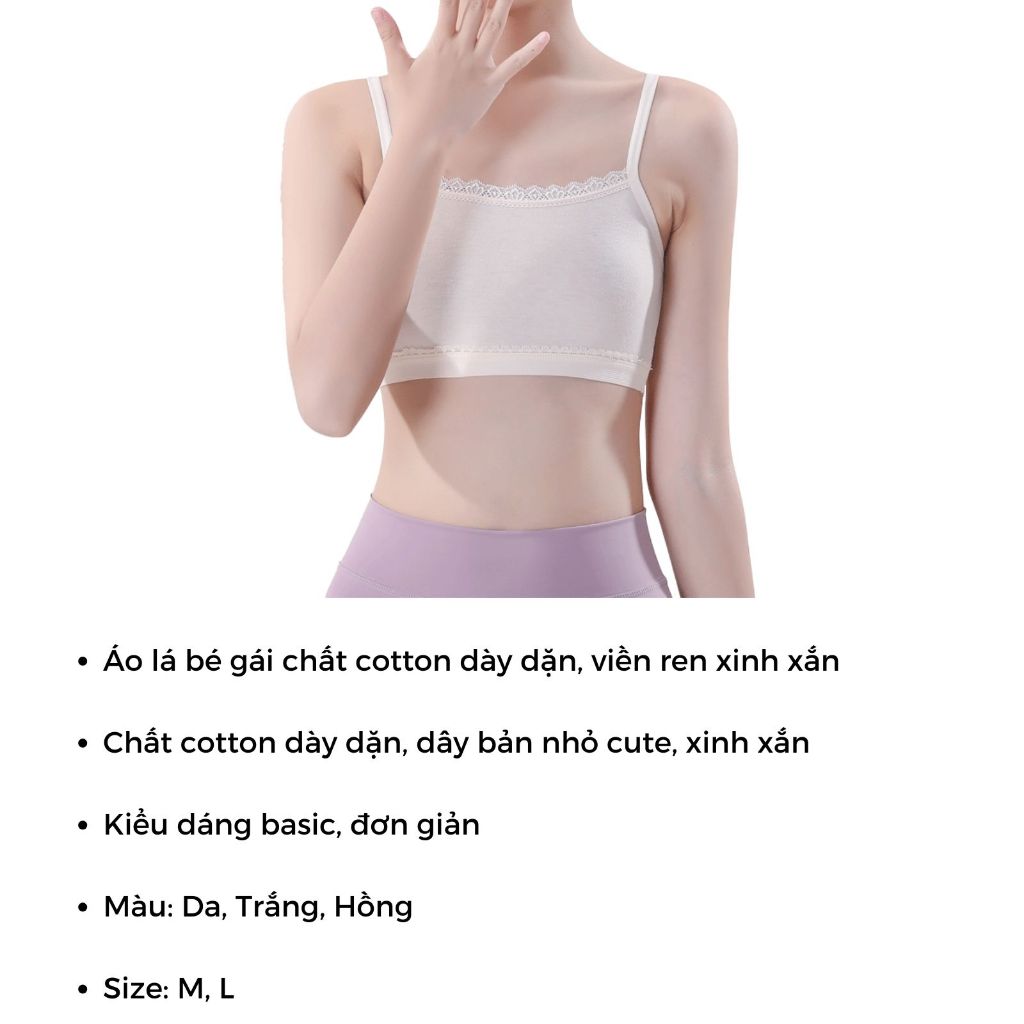 SET 3 Áo lá bé gái tuổi dậy thì cotton dày dặn thấm hút kiểu dáng basic viền ren cute LANIXA
