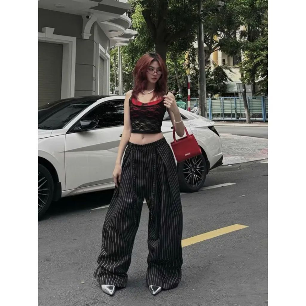 [DEAL MỞ BÁN] Quần Kẻ Sọc Ống Rộng Xếp Ly Nam Nữ Form Đứng Ly Thằng Modern Girl